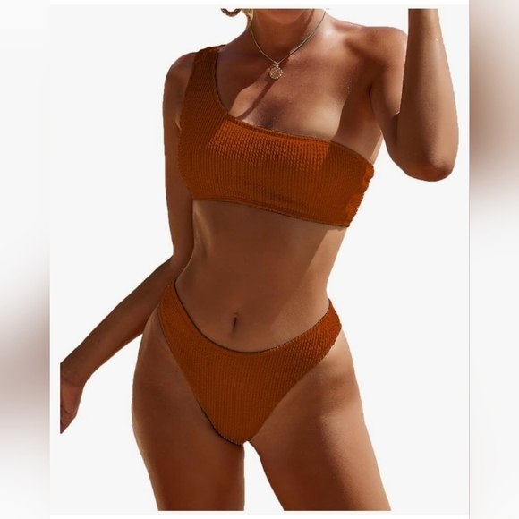 YIMISAN Other - Ribbed Bikini Set One Shoulder Top
